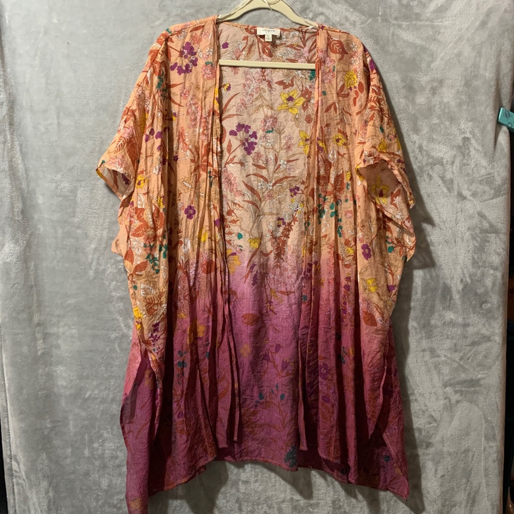 Umgee Floral Ombre Kimono Wrap Pink Orange Boho Open Front M6017 Womens M/L